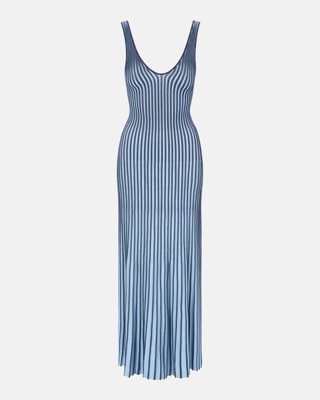 Claretta Backless Pleated Rib-Knit Dress
